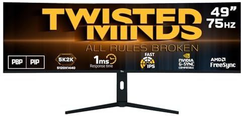 Twisted Minds Fast IPS Display 49 inch gaming monitor - resolutie 5120 x 2880 FHD, beeldherhalingssnelheid 75 Hz, beeldverhouding 16:9, 1ms reactietijd - zwart (TM492K75IPS)