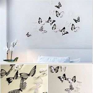 18 stickers met vlinders, 3D, zwart en wit