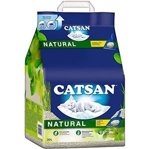 CATSAN Natuurlijke plantenstrooisel voor katten, zak 20 liter, zeer absorberend, plakt niet aan poten, aangename natuurlijke geur, biologisch afbreekbaar, composteerbaar, milieuvriendelijk