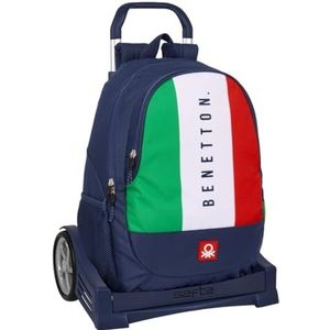Safta Benetton FLAG Ergonomische rugzak met Evolution-trolley, ideaal voor kinderen van verschillende leeftijden, comfortabel en veelzijdig, kwaliteit en sterkte, 32 x 16 x 44 cm, marineblauw, M, Navy