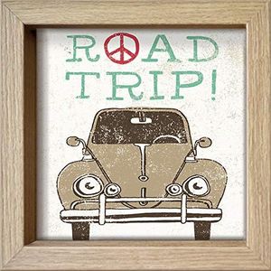 International Graphics Ingelijste ansichtkaart, Towne, Oliver, Road Trip Beetle, 16 x 16 cm, houten lijst