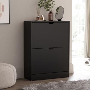 Vida Designs Schoenenkast met 2 lades, ruimtebesparende opbergkast met 2 inklapbare lades voor schoenen, kast voor gang en woonkamer, FSC 100%-gecertificeerd, zwart