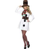 Smiffy's Sneeuwpop kostuum voor meisjes, wit, met jurk, hoed, sjaal en cein