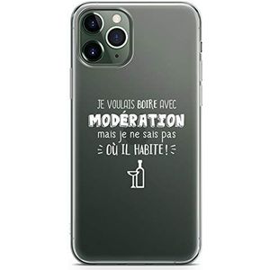 ZOKKO Beschermhoes voor iPhone 11 Pro, ik wilde drinken met moderatie, zacht, transparant, wit