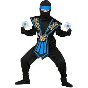 Widmann - Ninja-combat kostuum voor kinderen, met blauwe wapenset, strijders, krijgers, Japan, themafeest, carnaval