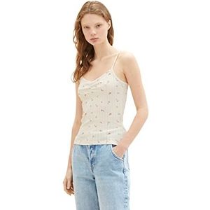 TOM TAILOR Denim 1036615 Damestop met plooien en geribbelde structuur (1 stuk), 31951 - Kleine gebroken witte bloemenprint