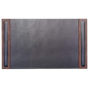Dacasso Side-Rail Desk Pad, Walnut/Black Leer, 34 x 20 inch