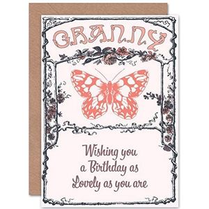 Verjaardagskaart ""Happy Grootmoeder"" met vlinder, retro cadeau