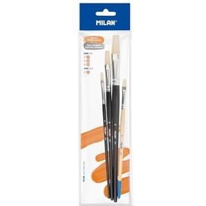 MILAN® Zak met 3 platte kwasten serie 501 nr. 4, 10 en 16 + 1 penseel serie 524 nr. 8