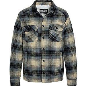 Schott NYC Jas met knoopsluiting, dubbele, sherpa, schot, uniseks, grijs geruit, XL, grijs checks