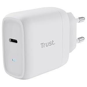 Trust Maxo Chargeur USB-C 45W, 75% à Partir de Matériaux Recyclés, Prise Chargeur Rapide avec Câble USB-C de 2m, Adaptateur pour iPhone, iPad, Samsung Galaxy, Smartphones, Tablettes - Blanc
