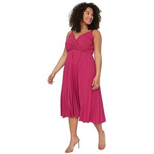 Trendyol Regular Fit gebreide midi-jurk voor dames, fuchsia, 3XL-plus size, Fuchsia