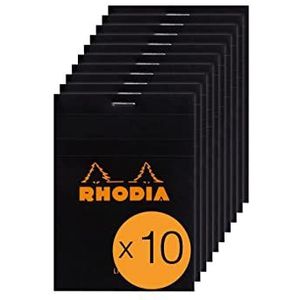 RHODIA 126009C – notitieblok nr. 12 zwart – 8,5 x 12 cm – gelinieerd – 80 vellen afneembaar – wit papier 80 g – omslag van gecoate kaart – pakket met 10 blokken