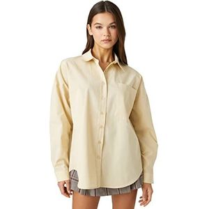 Koton Oversized katoenen T-shirt met lange mouwen en zakken dames T-shirt, Beige (063)