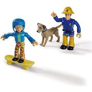 Simba 109252515 – set van 2 figuren brandweerman Sam met dier, figuur 7,5 cm, mobiel, met accessoires, 4 vakken, één artikel wordt geleverd, vanaf 3 jaar