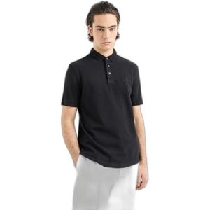 Armani Exchange Ax Stacked Garment Dyed katoenen piqué poloshirt voor heren, zwart, XL, zwart.