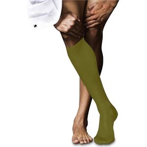 FALKE Heren nr. 9 lange sokken ademend katoen lichte glans versterkte platte teennaad effen teen hoge kwaliteit elegant voor kleding en werk 1 paar, Groen (Vegetal 7471)