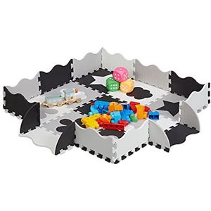 Relaxdays 34-delige speelmat met rand - puzzelmat kinderkamer - speeltegels - vloerpuzzel - grijs