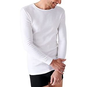 Damart T-shirt met ronde hals, thermolactyl fleece ribben, thermotop voor heren, Wit.