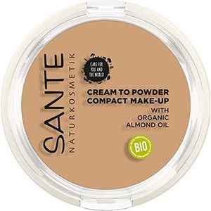 Sante Naturkosmetik, Compacte make-up voor de donkere huid, compact poeder voor matte dekking, met spiegelpompon, veganistisch, 03, koud beige, 9 g