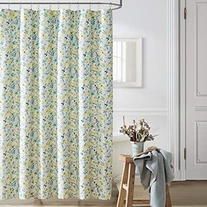 Laura Ashley | Nora Collection | Douchegordijn - 100% katoen en licht, elegant bloemenpatroon, machinewasbaar voor eenvoudig onderhoud, helder blauw