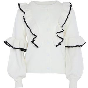 Aleva French Lazy Pull cardigan avec bordure à volants en laine Blanc Taille XL/XXL, Laine/blanc, XL