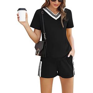Irevial damesjoggingpak in 2 delen, informele stijl, pyjama, indoor, sportkleding, lange mouwen, sweatshirt, comfortabele broek, zwart.