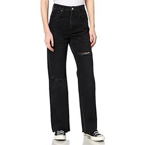 IPEKYOL Size Wide Been Volledige Length Geribbelde Dames Jeans, zwart.