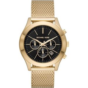 Michael Kors Runway Herenhorloge, chronograaf uurwerk met roestvrijstalen of leren band, Gouden en zwarte toon, Armband