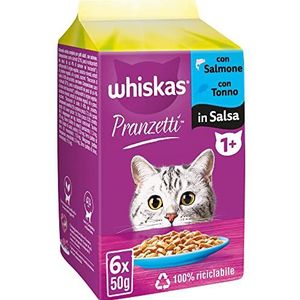 Whiskas Viskeuze 1 + volwassenen, natvoer voor katten, 12 dozen van elk 6 zakjes x 50 g (in totaal 72 stuks)