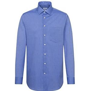 Seidensticker Heren zijden overhemd regular fit strijkvrij Kent kraag lange mouwen borstzak blauw 47 / 3XL, Blauw