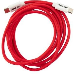 Celly USB-C naar USB-C kabel met omkeerbare snellaadaansluiting, lengte 1,5 m, pvc-stekker, knikbescherming, nylon ommanteling, snel opladen en overdragen van gegevens, rood