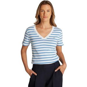TOMMY HILFIGER New Slim Cody V-nk Ss Ww0ww40584 SLIM CODY V-NK SS WW0WWW40584 Dames, Veelkleurig (Ecru/Blue Spell Stp), 3XL