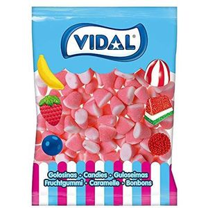 Vidal lekkernijen, koekjes, suiker, snoep, gum, aardbeiensmaak, crèmekleurig, kleur roze en wit, 1 kg zak