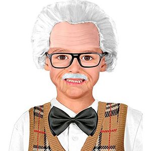 Widmann 02009 - Verkleedset Opa voor kinderen, pruik met glad, snor en bril, professor, wetenschapper, themafeest, carnaval