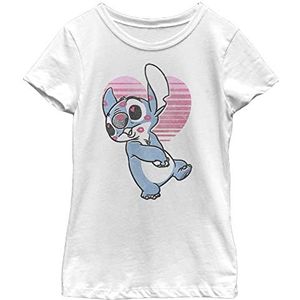 Disney Lilo & Stitch Valentine's Day Stitch Retro Heart Girls T-shirt, wit, Wit
