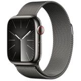 Apple Watch Series 9 (41 mm GPS + Cellular) Smartwatch met roestvrijstalen behuizing en Milanese armband, grafiet Tracker voor fysieke activiteit, apps voor zuurstof in het bloed en ECG,