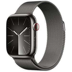 Apple Watch Series 9 (41 mm GPS + Cellular) Smartwatch met roestvrijstalen behuizing en Milanese grafieten armband. Tracker voor fysieke activiteit, apps voor zuurstof in het bloed en ECG,