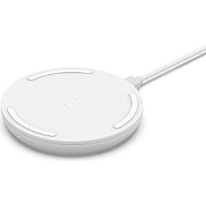 Belkin BoostCharge 10W draadloze oplader (Qi-gecertificeerd, draadloze snellader voor iPhone of apparaten van fabrikanten zoals Samsung en Google), wit, zonder voeding