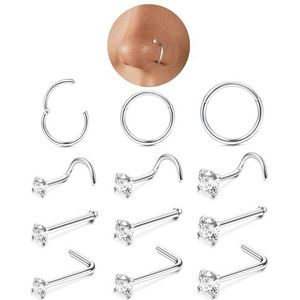 LOLIAS Neuspiercing 316L goud 316L chirurgisch staal 6/8/10 mm neusring neuspiercing neuspiercing 18 karaat goud Nostril sieraden voor dames 18/20 g