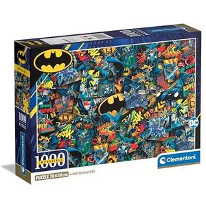Clementoni - Batman Impossible Batman-1000 stukjes, inclusief poster, harde puzzel, entertainment voor volwassenen, gemaakt in Italië, 39906, meerkleurig