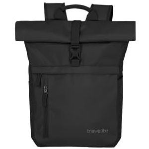 travelite Handbagage rugzak met laptopvak 15,6 inch, Bagageserie BASICS Daypack Rollup: praktische rugzak met rollup-functie, 60 cm, 35 liter, 800 g, zwart, zwart., klassiek