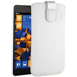 mumbi Beschermhoes van echt leer, compatibel met Microsoft Lumia 535 Case Wallet van leer, wit