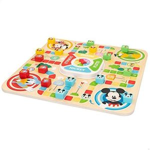 WOOMAX 48735 - Mickey Mouse patches en ganzenset, bordspellen, educatief speelgoed, houten plank, Disney, 18-delig, vanaf 4 jaar, cadeaus voor kinderen