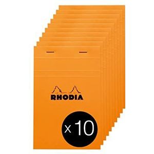 RHODIA 14200C – notitieblok, nr. 14, oranje – 11 x 17 cm, kleine ruitjes, 80 afneembare vellen, wit papier, 80 g/m², omslag van gecoate kaart, verpakking met 10 blokken