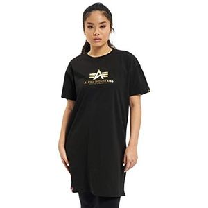 ALPHA INDUSTRIES Basic damesshirt met korte mouwen en bladprint, zwart/goudgeel