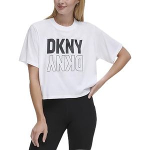 DKNY T-shirt crop boxy réfléchissant pour femme, Blanc., M