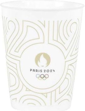 PARIS 2024, Set van 24 herbruikbare bekers, wit, officieel gelicentieerd product, glas van hard polypropyleen, zuinig, 35 cl