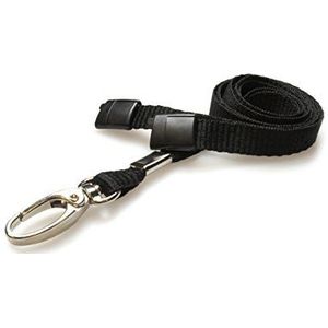 Schouderband voor identiteitskaarten, met metalen clip en veiligheidsopening voor personeel, leraren, verpleegkundigen (1 x zwart)