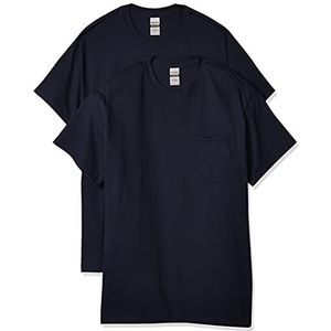 Gildan Set van 2 katoenen T-shirts voor volwassenen met zak - Blauw - Maat L, Navy Blauw